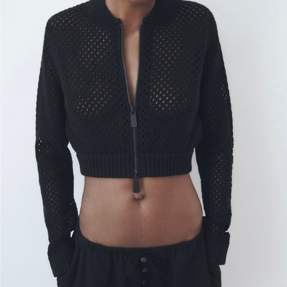 Open stitch crop bomber - Picture 3 of 9